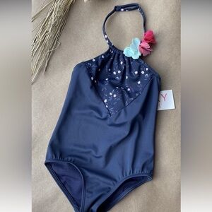 Kids Navy Blue Floral Swimsuit